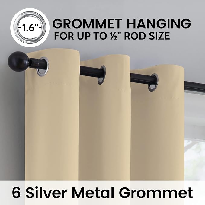 SimpleHome Beige 100% Blackout Curtains Room Darkening Living Room 54 Inch | - Image 6