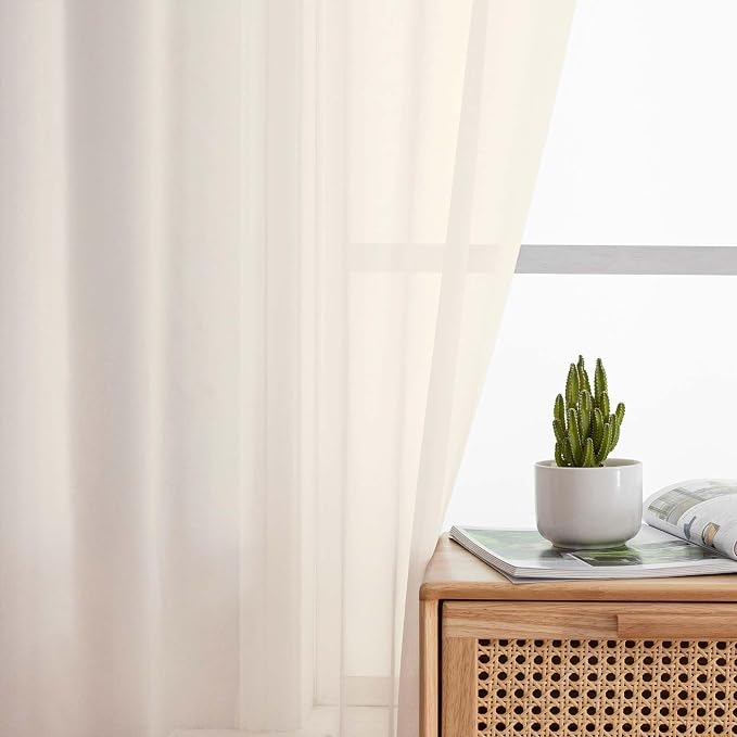 Cream Sheer Curtain for Bedroom Living Room 72 Inches Long 2 Panels Set - Image 6