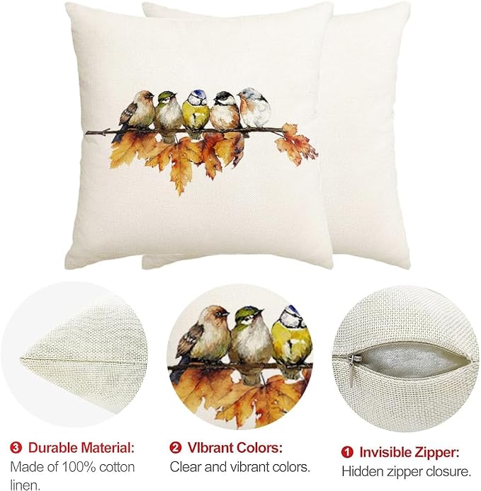 RABUSOFA Fall Pillow Covers 16x16 Inch Watercolor Bird Autumn Decorations - Image 7