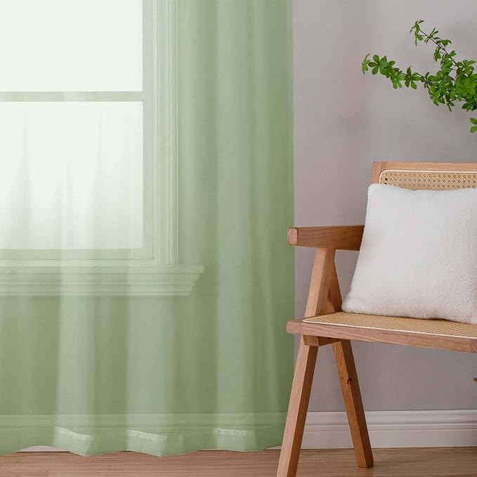 Light Green Sheer Curtain for Bedroom Living Room 78 Inches Long 2 Panels Set - Image 9