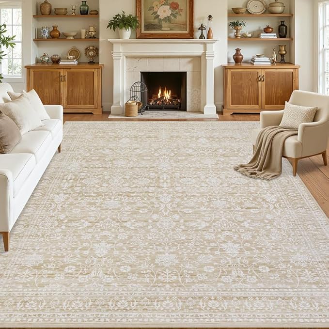 10x12 Area Rugs Living Room: Bedroom Washable Carpet Natural Beige | Large - Image 8