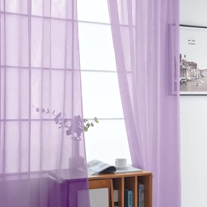 SpaceDresser Lavender Sheer Curtains 4 Panels Rod Pocket Semi-Sheer Curtain 84 - Image 4
