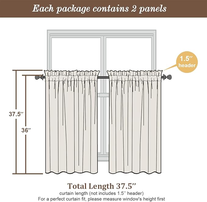 Chyhomenyc Ivory Sheer Curtains Tier 36 inch Length 2 Panels, Light Filtering - Image 8