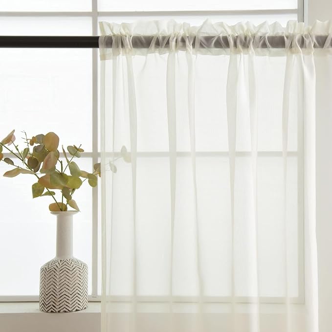 SpaceDresser Ivory Sheer Curtains 4 Panels Rod Pocket Semi-Sheer Curtain 90 - Image 5