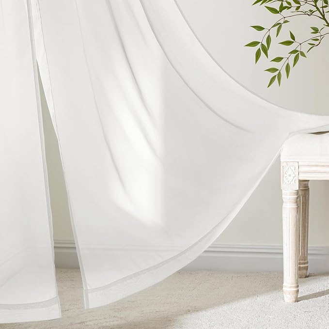 MIULEE Beige White Sheer Curtains 90 Inches Long 4 Panels 42 x 90 Inches | - Image 6