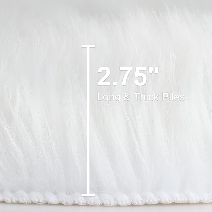 duduta White Faux Fur Throw Rug 2x3 ft, Small Bedside Rug Dorm Chair Cover | - Image 2