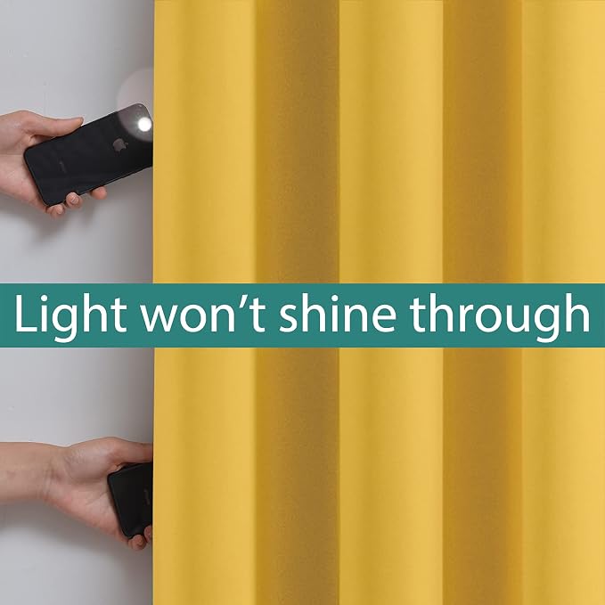 Yakamok Mustard Yellow Blackout Patio Door Curtain Panels W70 x L84, 2 Thick - Image 3