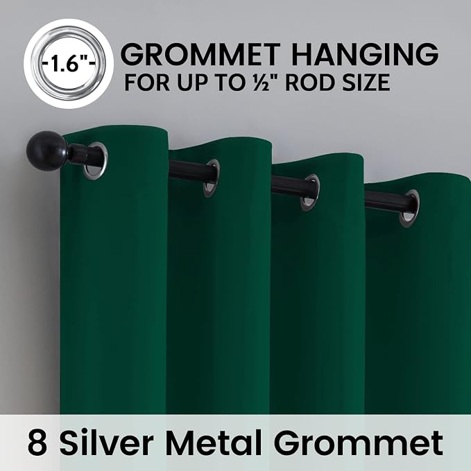 SimpleHome Dark Green 100% Blackout Curtains Room Darkening Living Room 96 | - Image 6