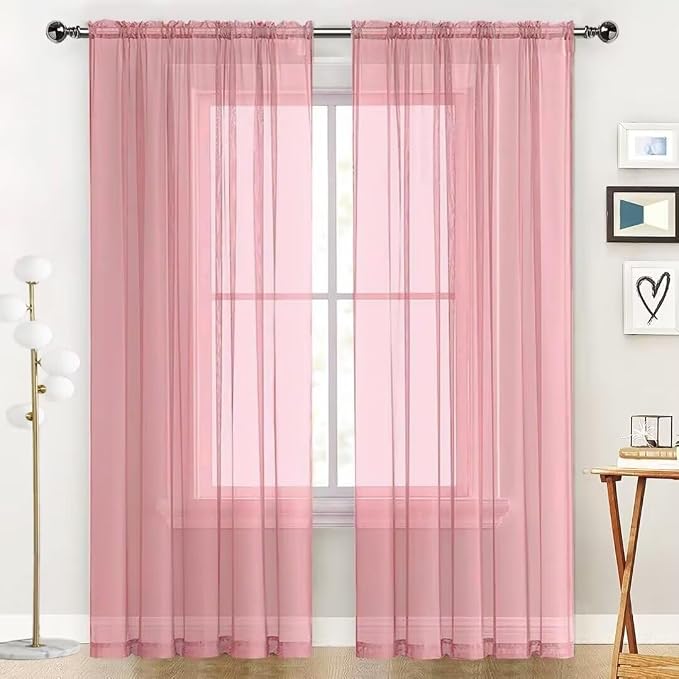 SpaceDresser Sheer Blush Curtains 4 Panels Rod Pocket Semi-Sheer Curtain 108 - Image 3