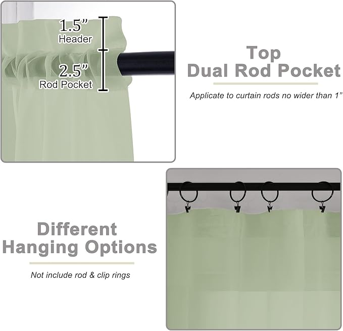 Light Green Sheer Curtain for Bedroom Living Room 72 Inches Long 2 Panels Set - Image 4