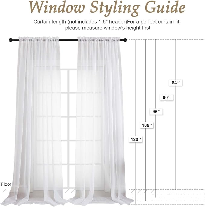 White Bedroom Curtains 2 Panel Sets 90 Inch Length, 59 Inch Extra Wide Light - Image 2