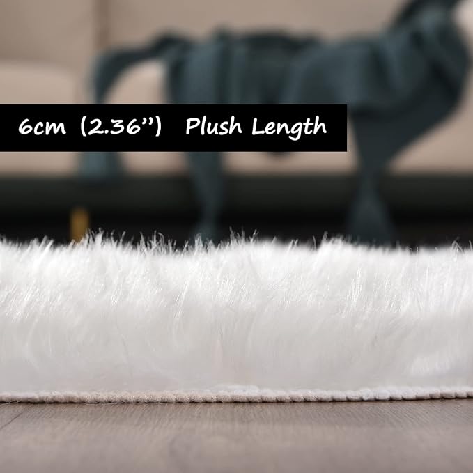Goolela White Round Rug 4ft Circle Fluffy Fuzzy Sheepskin Rug - Image 3