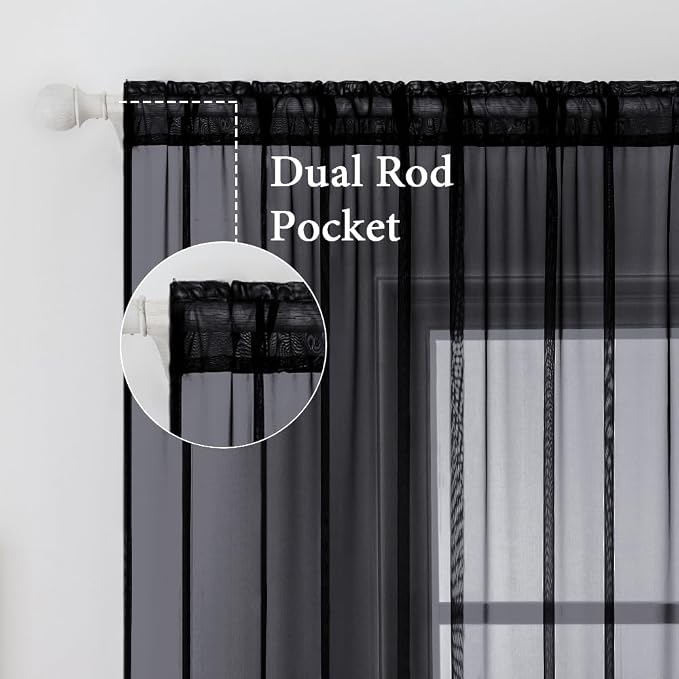 MIULEE 2 Panels Sheer Curtains for Living Room 54 X 90 Inches Black | Window - Image 2