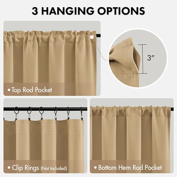 MIULEE 84 Inch Length Dark Beige Blackout Bedroom Curtains Set of 4 | Thermal - Image 6