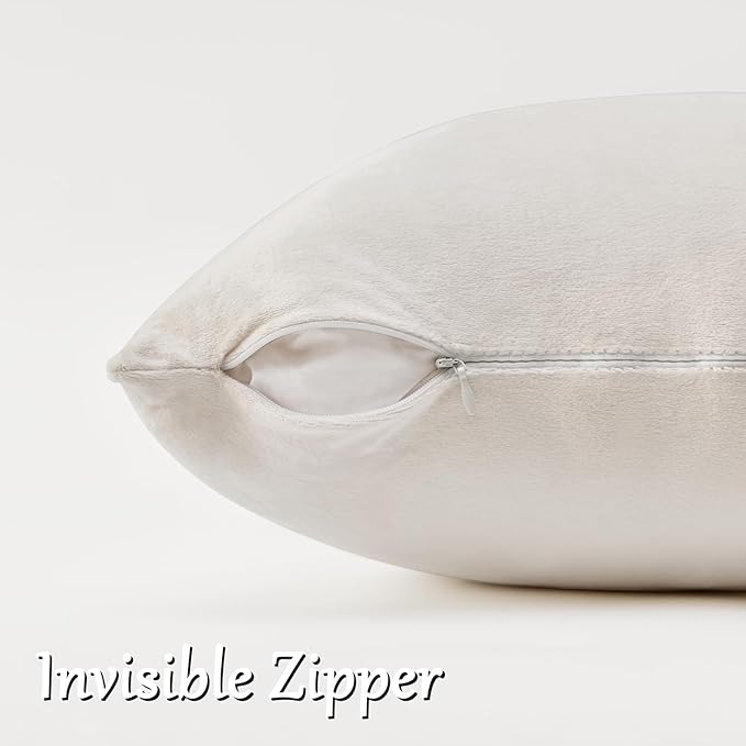GIGIZAZA Velvet Pillow Covers 22x22 Decorative Pillows Pack of 2 Ivory | Beige - Image 5
