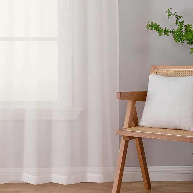 Ivory Sheer Curtains for Bedroom Living Room 96 Inches Long 2 Panels, Modern - Image 9