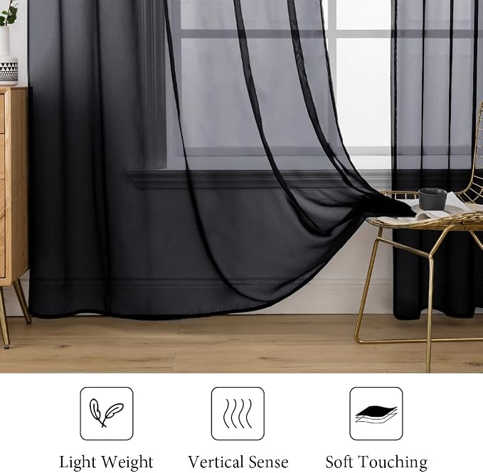 MIULEE 2 Panels Sheer Curtains for Living Room 54 X 72 Inches Black | Window - Image 4