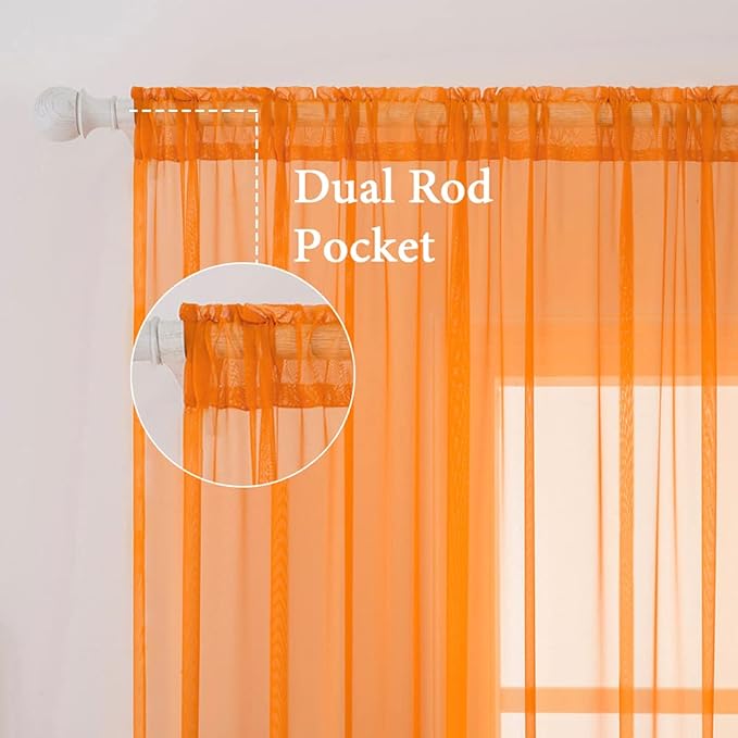 MIULEE Orange Fall Sheer Curtains 54 X 72 Inches, 2 Panels | Solid Color - Image 2