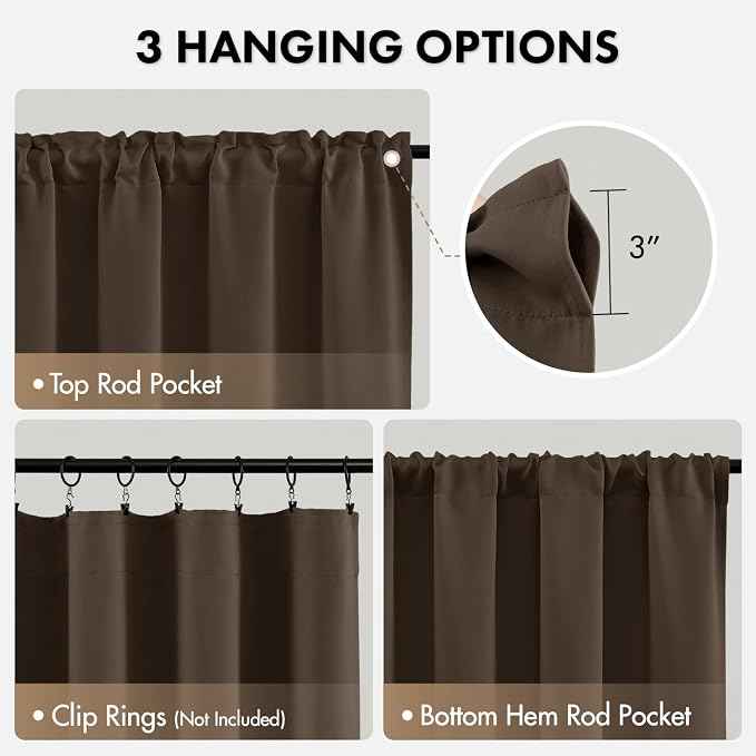 MIULEE 4 Panels Set Chocolate Brown Blackout Curtains 63 Inch Long Bedroom | - Image 3