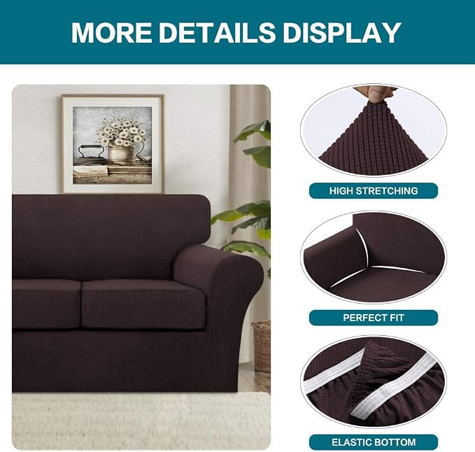 Turquoize 3 Piece Sofa Covers for 2 Cushion Couch Sofa Slipcover Soft Couch - Image 4