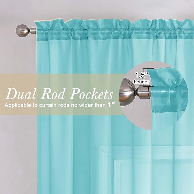 Aqua Sheer Curtains for Living Room 63 Inch Length 2 Pcs, Voile Light Filtering - Image 5
