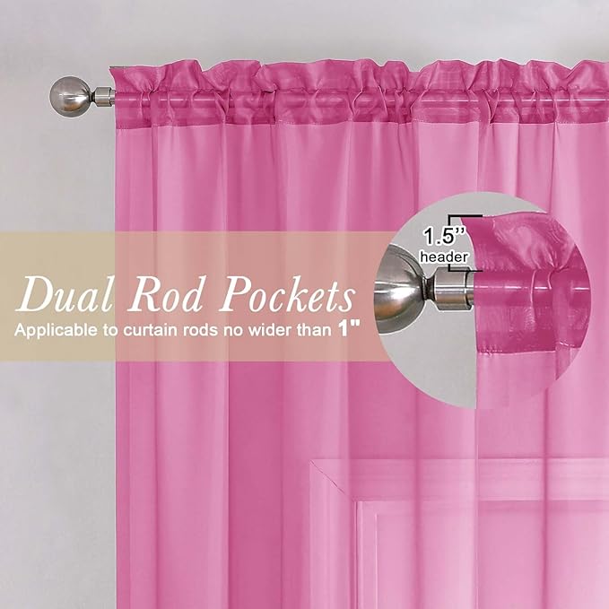Hot Pink Sheer Curtains for Bedroom 84 Inches Long 2 Panels, Light Filtering - Image 5