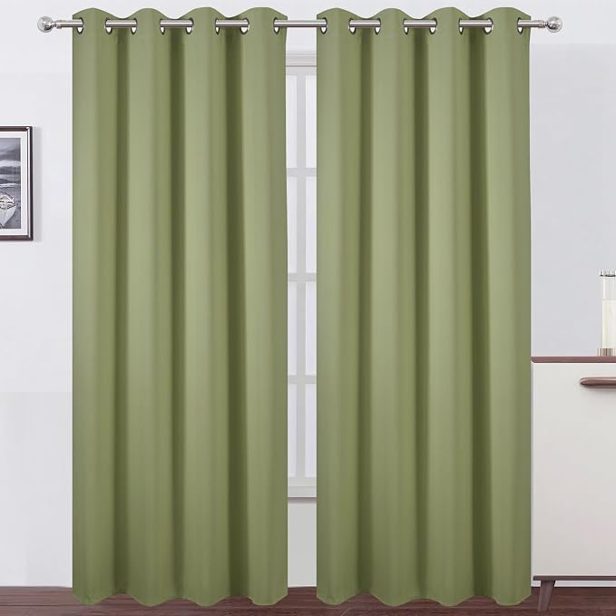 Blackout Curtains 52 x 84 inches Long Sage Green Curtains Set of 2 Panels by Lemomo