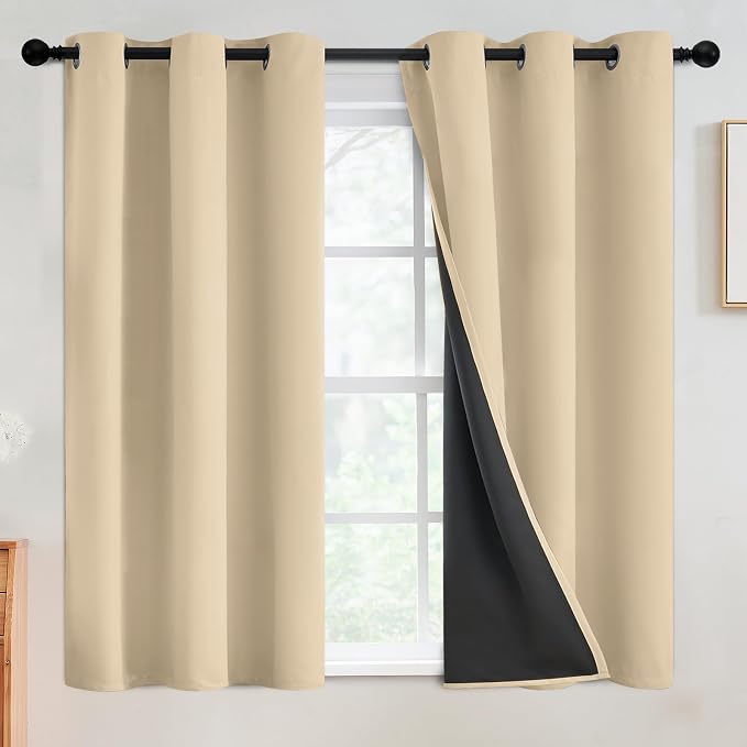 SimpleHome Beige 100% Blackout Curtains Room Darkening Living Room 54 Inch | by SimpleHome