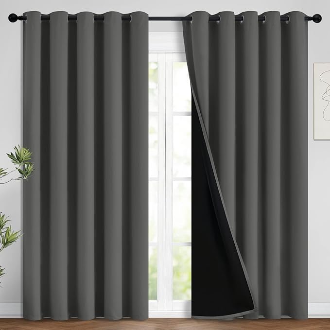 Yakamok Dark Grey 100% Blackout Curtains 96 Inches Long 62" Wide 2 Panels | by Yakamok