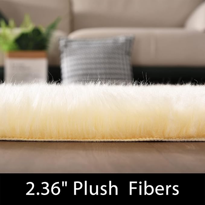 Latepis Yellow Round Rug for Living Room Faux Sheepskin Round Rugs 6ft Circle - Image 2
