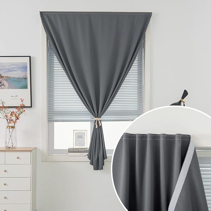 Magic Tape Stick On Curtains Window Shades Pull Down Blackout Window Cover - Image 6