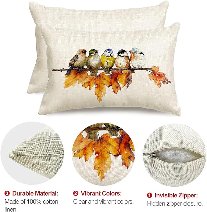 RABUSOFA Fall Pillow Covers 12x20 Inch Bird Autumn Decorations - Image 6