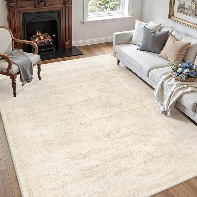 3x5 Area Rugs Living Room: Bedroom Washable Carpet Retro Beige | Large Vintage - Image 3