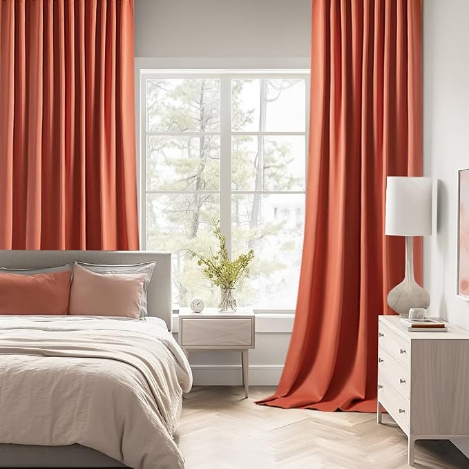 MIULEE Fall Burnt Orange Back Tab Blackout Curtains 52"x96" Length 2 Panels | - Image 2