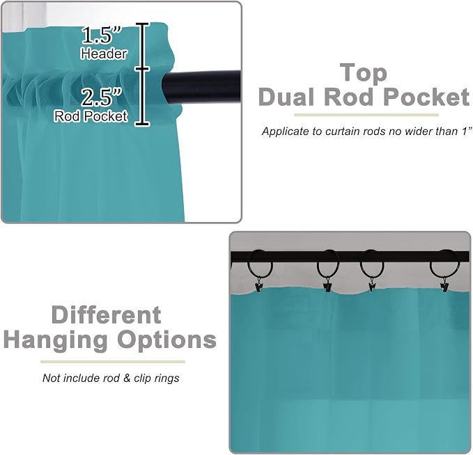 Turquoise Sheer Curtains for Bedroom Living Room 96 Inches Long 2 Panels - Image 4