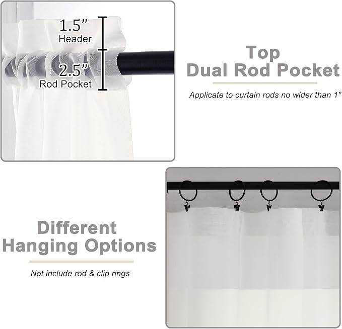 Ivory Sheer Curtains for Bedroom Living Room 45 Inch Length 2 Panels, Soft Airy - Image 4