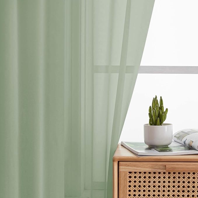 Sage Green Sheer Curtain for Bedroom Living Room 78 Inches Long 2 Panels Set - Image 6