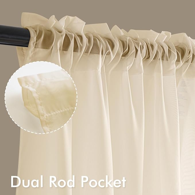 MIULEE Butter Cream Sheer Curtains 108 Inches Long 4 Panels 42 x 108 Inches | - Image 2