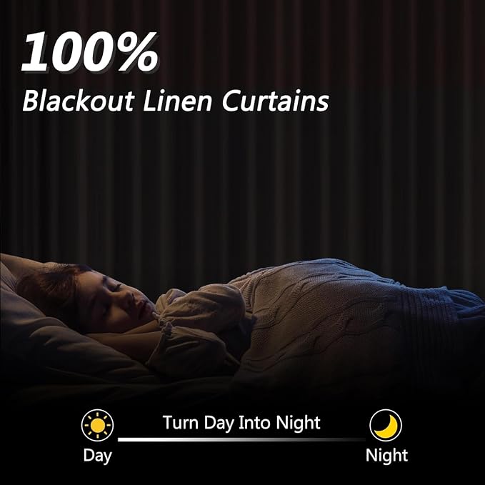 White 100% Blackout Linen Curtains 60 Inch Wide by 84 Inch - Image 2