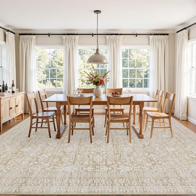 Area Rugs 9x12 Living Room: Bedroom Washable Carpet Natural Beige | Large - Image 3