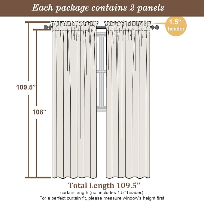 Chyhomenyc Sheer Curtains 108 Inch Length 2 Panels Set - Image 3