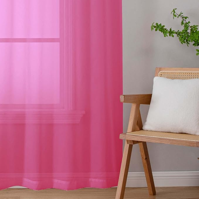 Sheer Hot Pink Curtains for Bedroom Living Room 90 Inches Long 2 Panels Set - Image 9