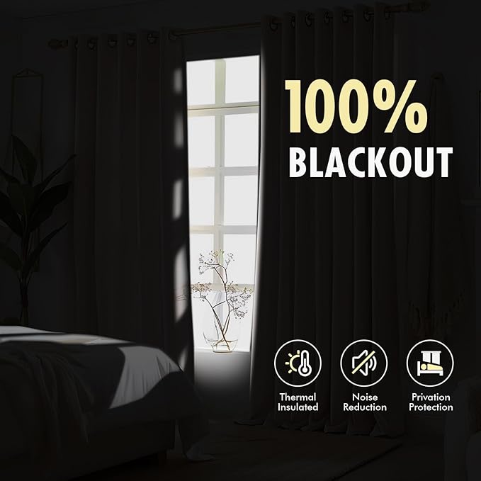 MIULEE Natural Pinch Pleated 100% Blackout Linen Curtains 40x63 Inches | Room - Image 4