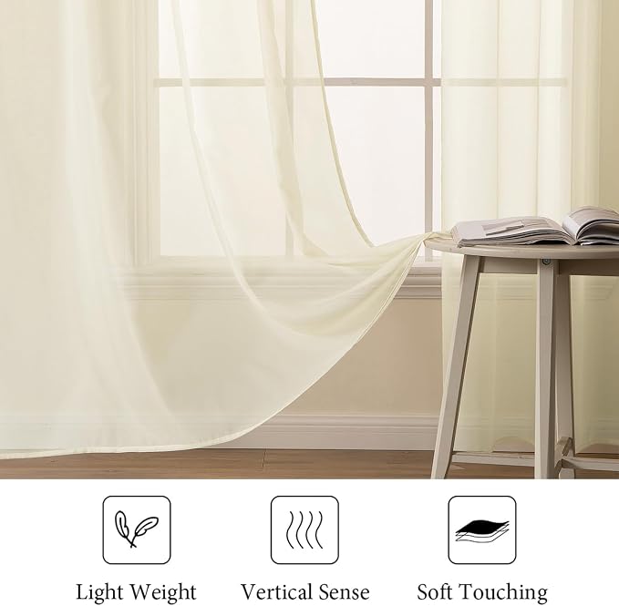MIULEE 2 Panels Light Cream Sheer Curtains - Image 4