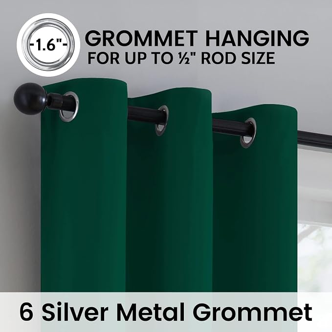 SimpleHome Dark Green 100% Blackout Curtains Room Darkening Living Room 54 | - Image 6