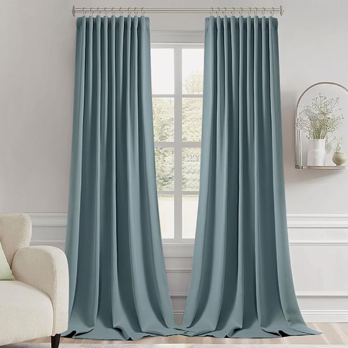 MIULEE Greyish Blue Back Tab Blackout Curtains 52x102 Inch Long 2 Panel Set | - Image 9