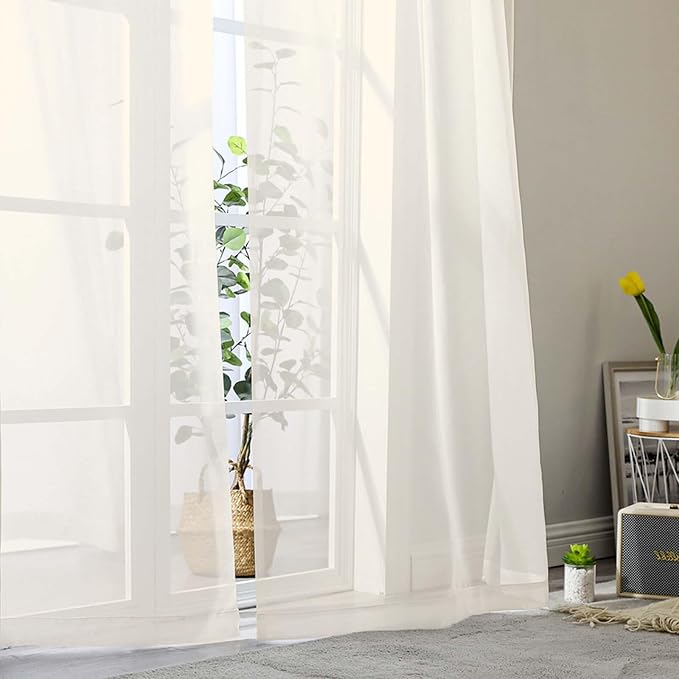 Cream Sheer Curtains for Bedroom Living Room 45 Inch Length 2 Panels, Soft Airy - Image 8