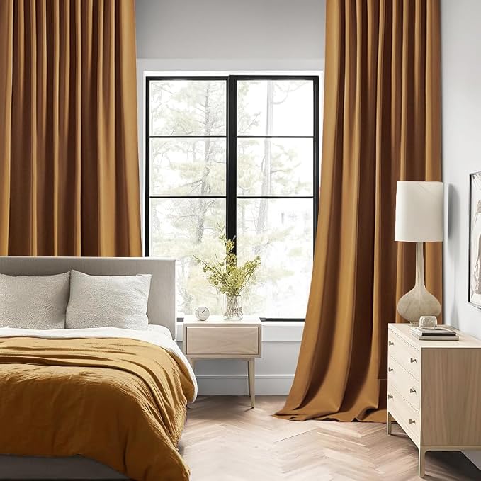 MIULEE Golden Brown Back Tab Blackout Curtains 52x90 Inch Long 2 Panels Set | - Image 2