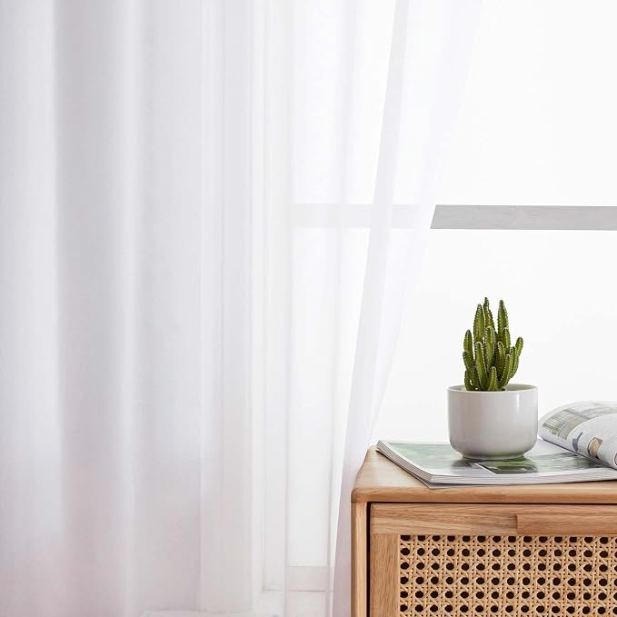 White Sheer Curtains for Bedroom Living Room 96 Inches Long 2 Panels, Modern - Image 6