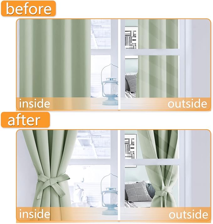 Blackout Curtains for Bedroom, 60 x 84 Inches Long, Seafoam Green | Thermal - Image 4